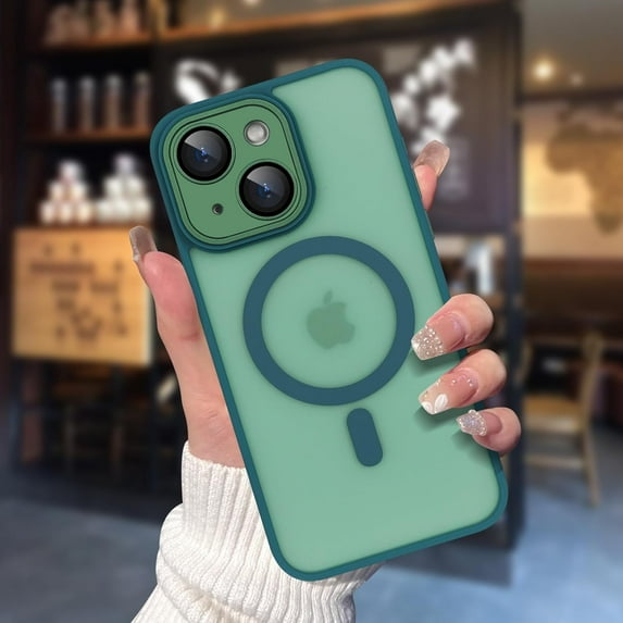 Compatible with iPhone 15 Plus Magnetic Frosted Case with Camera Lens Film Compatible with MagSafe Wireless Charging Case Men Women Translucent Matte Shockproof Phone Cover, Green