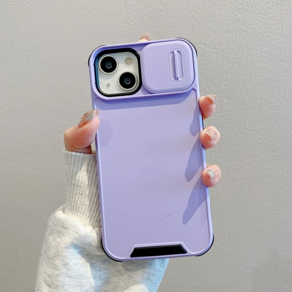 Compatible with iPhone 15 Plus Phone Case, Camera Protection Cover with Slide Lens Cover,[Military Grade Drop Protection] Slim Shockproof Anti-fall Anti-scratch Non-slip Phone Case,Purple