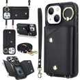 thumbnail image 1 of Compatible with iPhone 15 Plus Wallet Case with Card Holder Crossbody Neck Strap Lanyard Wrist Strap Purse for Women PU Leather Flip Case with Credit Card Kickstand Stand Case Black, 1 of 9