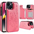 thumbnail image 1 of Compatible with iPhone 15 Plus Wallet Case with Credit Card Holder, Butterfly Double Magnetic Back Flip PU Leather Kicstand Card Slots Cover for Women,Pink, 1 of 12