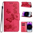 thumbnail image 1 of Compatible With iPhone 15 Plus Wallet Case Full Coverage 360° Protection Dustproof Card Pocket Kickstand Butterfly Pattern Shockproof Magnetic Closure Luxury Folio Phone Cover,Rose, 1 of 8