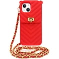 thumbnail image 1 of Compatible with iPhone 15 Plus Wallet Case with Neck Strap Lanyard Credit Card Holder Purse Handbag Girls Silicone Rubber Soft Fashion Unique Protection Shockproof Cover for Women Girls Red, 1 of 16