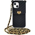 thumbnail image 1 of Compatible with iPhone 15 Plus Wallet Case with Neck Strap Lanyard Credit Card Holder Purse Handbag Girls Silicone Rubber Soft Fashion Unique Protection Shockproof Cover for Women Girls Black, 1 of 16