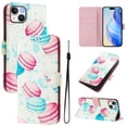 thumbnail image 1 of Compatible for iPhone 15 Plus Wallet Case, Painting Pattern Premium PU Leather [Credit Card Holder] [Wrist Strap] Flip Stand Feature Purse Case Full Body Protective Pattern Phone Cover, Cupcake, 1 of 17