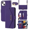 thumbnail image 1 of Compatible with iPhone 15 Plus Wallet Case, Premium PU Leather Card Slots Removable Adjustable Crossbody Strap Magnetic Leather Case with Kickstand & Make-up Mirror for iPhone 15 Plus,Purple, 1 of 7