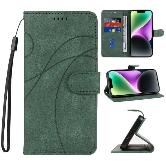 Compatible with iPhone 15 Plus Wallet Case, Protective Vintage Premium PU Leather Flip with Card Holders Kickstand & Wrist Strap Folio Case Cover for Men Women for iPhone 15 Plus, Green