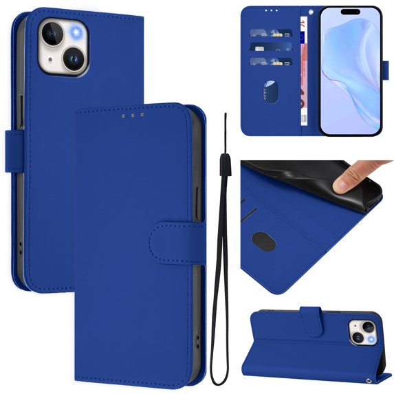 Compatible with iPhone 15 Plus Wallet Case with RFID Blocking Credit Card Holder, PU Leather Folio Flip Kickstand Protective Shockproof Anti-fall Phone Case Cover Women Men,Darkblue