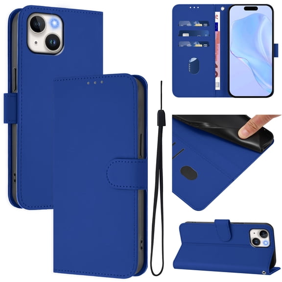 Compatible with iPhone 15 Plus Wallet Case with RFID Blocking Credit Card Holder, PU Leather Folio Flip Kickstand Protective Shockproof Anti-fall Phone Case Cover Women Men,Darkblue