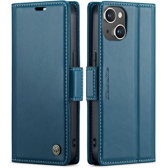 Compatible with iPhone 15 Plus Wallet Case with RFID Blocking, for iPhone 15 Plus Case Wallet for Women Men Card Holder Magnetic Clasp Kickstand Leather Folio Case for iPhone 15 Plus Blue