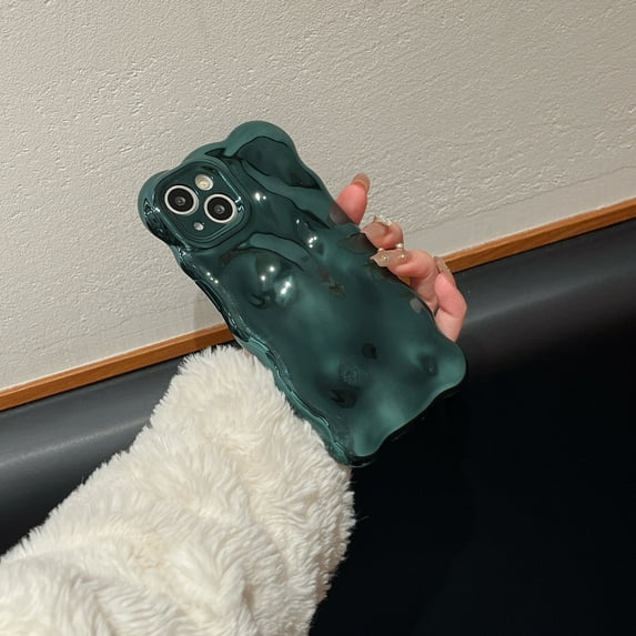 Compatible with iPhone 15 Plus Wavy Phone Case, Cute 3D Wave Bubble Pattern and Stylish Wavy Border Soft TPU Protection Shockproof Phone Case for Women Girls for iPhone 15 Plus, Green