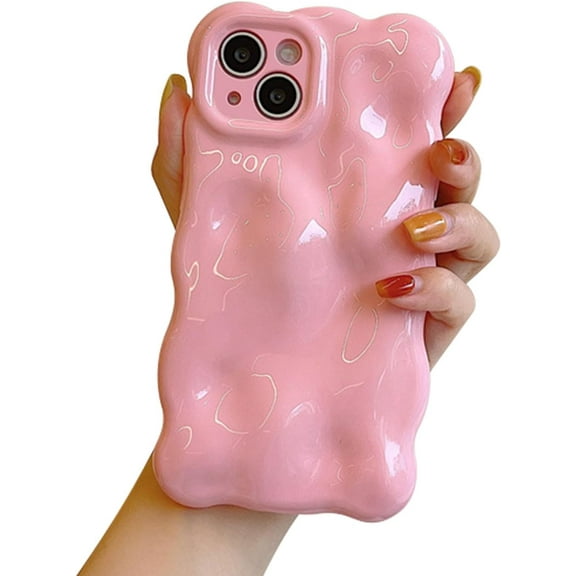 Compatible with iPhone 15 Plus Wavy Phone Case, Cute Coquette 3D Wave Bubble Pattern and Stylish Wavy Border, Soft TPU, Protection Shockproof Phone Case for Women Girls (Pink)