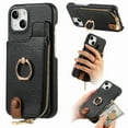 thumbnail image 1 of Compatible for iPhone 15 Plus Zipper Wallet Case with Card Holder, Rotation Ring Kickstand Case, PU Leather Card Slots RFID Blocking Protection Shockproof Phone Cover for iPhone 15 Plus, Black, 1 of 10