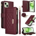 thumbnail image 1 of Compatible with iPhone 15 Plus case Wallet Crossbody & Wrist Strap with Card Holder Phone case RFID Blocking PU Leather Magnetic Closure Flip Stand Zipper Purse Shockproof Cover,Winered, 1 of 9