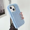 thumbnail image 1 of Compatible with iPhone 15 Plush Case Stripe Pattern Fluffy Fuzzy Furry Warm Plush Phone Case Girly Women Girls Smooth Cozy Winter Soft TPU Warm Hair Fur Shockproof Phone Cover, Blue, 1 of 5