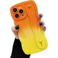 thumbnail image 1 of Compatible with iPhone 15 Pro 6.1" Case with Wrist Strap & Stand, Cute Wavy Case with Camera Cover Gradient Color Soft Silicone Shockproof Protect Phone Case for Women Men (Orange Yellow), 1 of 9