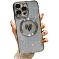 thumbnail image 1 of Compatible with iPhone 15 Pro 6.1 Inch Case with Magsafe, Plating Heart Glitter Magnetic Case for Women Girl TPU Camera Protection Back Cover for iPhone 15 Pro Silver, 1 of 14