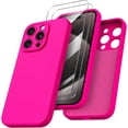 thumbnail image 1 of Compatible with iPhone 15 Pro Case with 2 x Screen Protector, Liquid Silicone Gel Rubber Cover [Full Body] Shockproof Protective Phone Case for iPhone 15 Pro, Hot Pink, 1 of 13