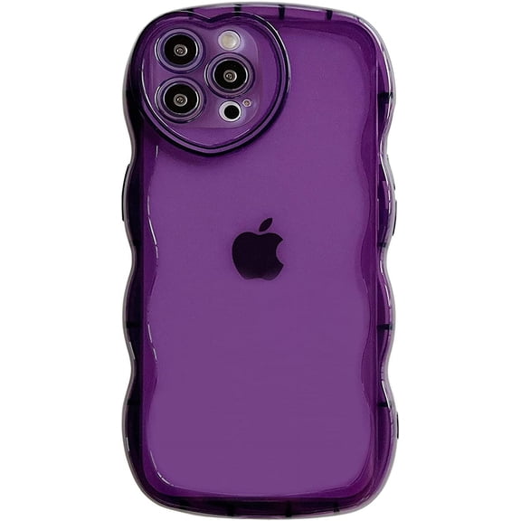 Compatible for iPhone 15 Pro Case(2023 6.1"),Cute Clear Love Case, Heart Camera Lens Cover Curly Wave Transparent Durable Protection Shockproof Phone Case for Women Girl Men, Purple