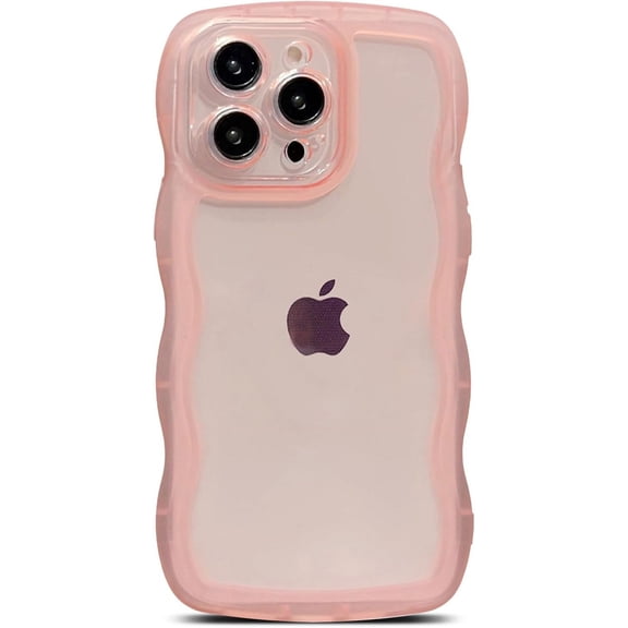 Compatible with iPhone 15 Pro Case 6.1", Cute Kawaii Curly Wavy Matte Edge Clear Transparent Soft Silicone Shockproof Protective Phone Cover for Women (Pink)