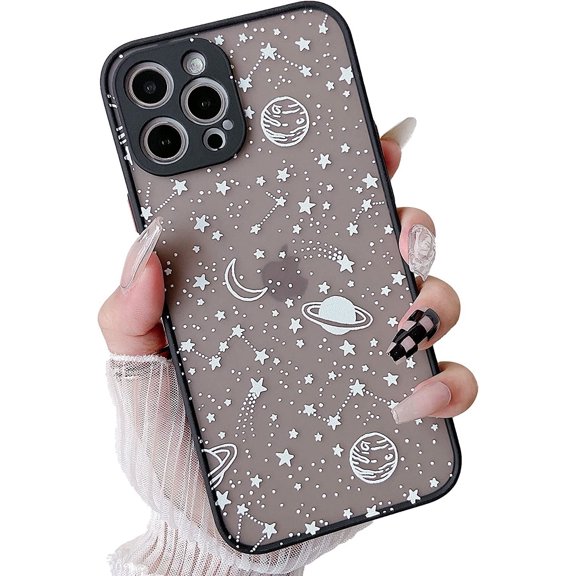 Compatible with iPhone 15 Pro Case 6.1 inch, Planet Sky Star Pattern Protective iPhone 15 Proase Silicone Bumper Translucent Frosted Hard PC Back Case Cover for iPhone 15 Pro, White Sky
