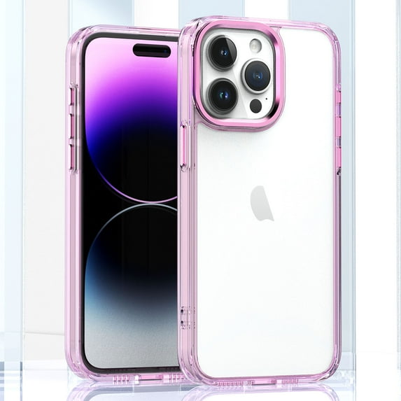 Compatible with iPhone 15 Pro, Case Clear with Color Border Hybrid Shockproof Protective Phone Case, Slim Transparent Anti-Scratch TPU Bumper Cover for iPhone 15 Pro 6.1 inch, Pink
