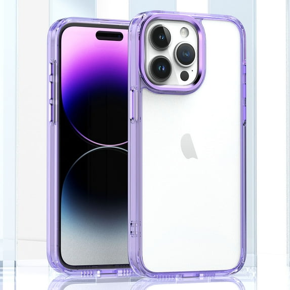 Compatible with iPhone 15 Pro, Case Clear with Color Border Hybrid Shockproof Protective Phone Case, Slim Transparent Anti-Scratch TPU Bumper Cover for iPhone 15 Pro 6.1 inch, Purple