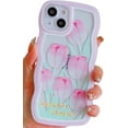 thumbnail image 1 of Compatible with iPhone 15 Pro Case Clear with Floral Design for Women Girls,Aesthetic Cute Wavy Flowers Soft Shockproof Cell Phone Cover for iPhone 15 Pro 6.1 Inch (Tulip/Pink), 1 of 9