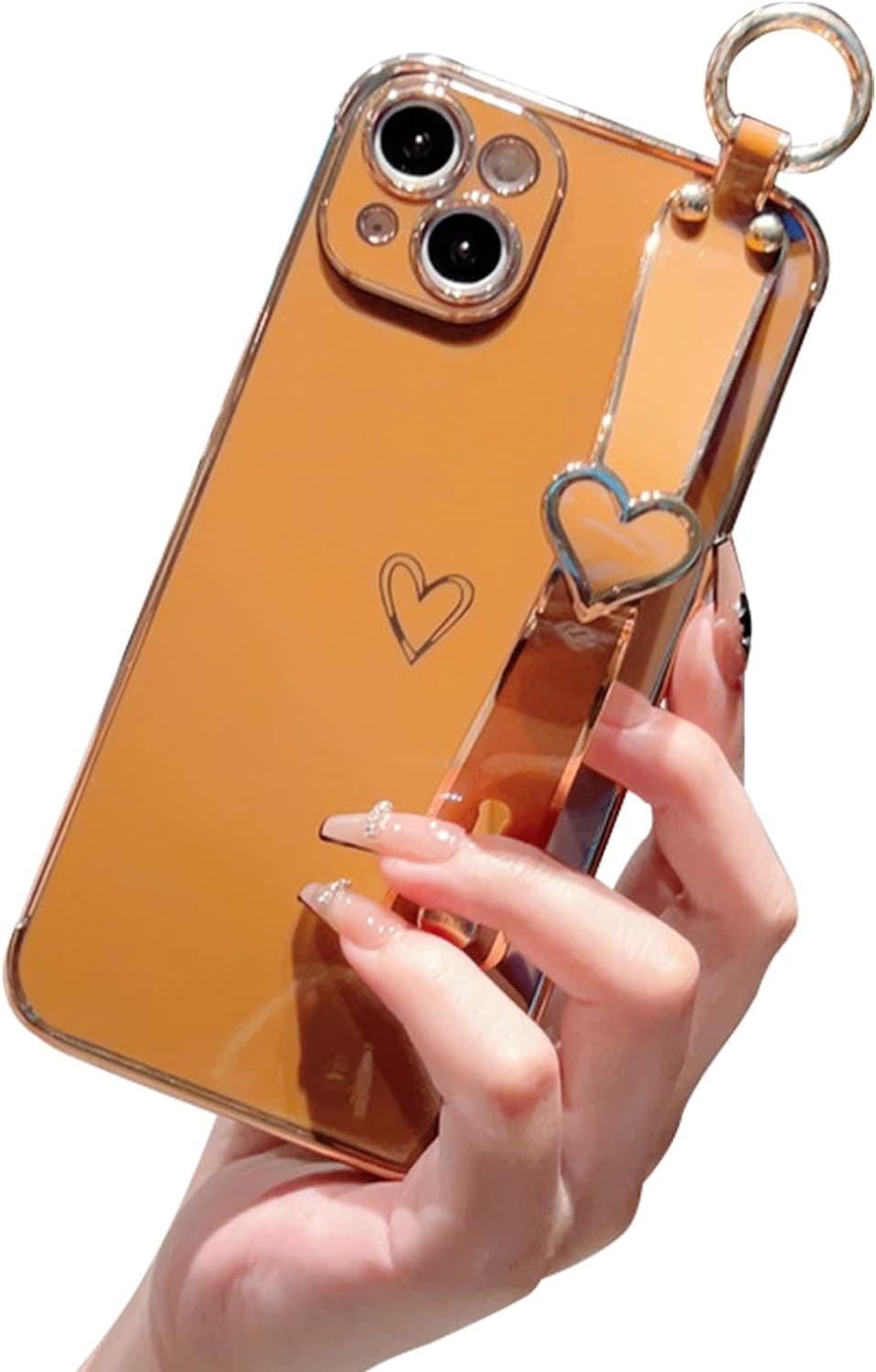 Compatible With IPhone 14 Pro Case, Cute Luxury Plating Edge Bumper Love Heart Wristband Stand Soft Tpu Shockproof Case Girl Women Klein Blue
