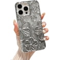thumbnail image 1 of Compatible for iPhone 15 Pro Case, Luxury Plating Gardient Glitter Bling Floral Flower Case Soft TPU Cute Shockproof Protection Case for iPhone 15 Pro 6.1 Inch Women Girls Silver, 1 of 13