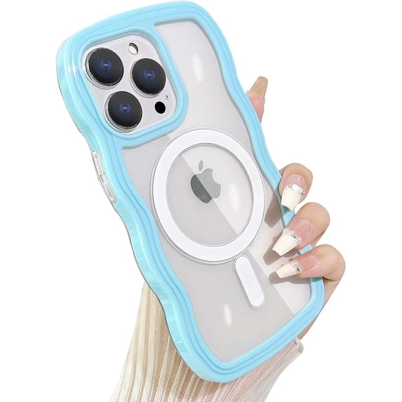 Compatible for iPhone 15 Pro Case Magsafe, Wave Phone Case Cute Water Ripple Candy Colors Frame Shockproof for iPhone 15 Pro Phone Case for Women 6.1 Inch - Blue
