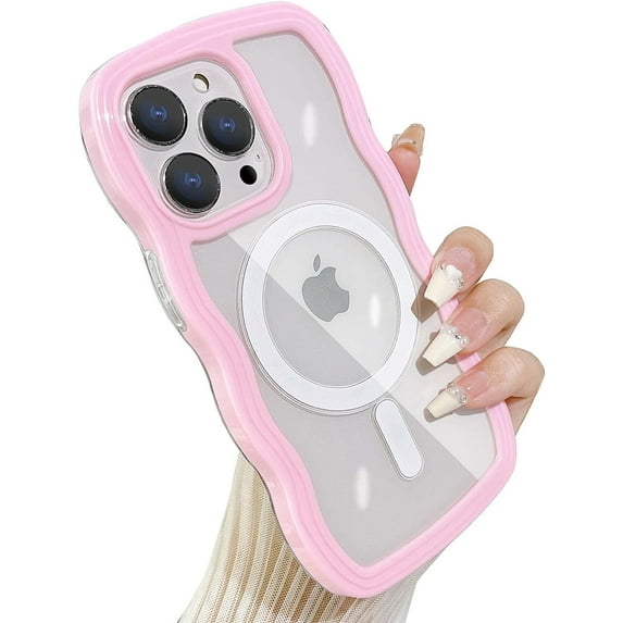 Compatible for iPhone 15 Pro Case Magsafe, Wave Phone Case Cute Water Ripple Candy Colors Frame Shockproof for iPhone 15 Pro Phone Case for Women 6.1 Inch - Pink