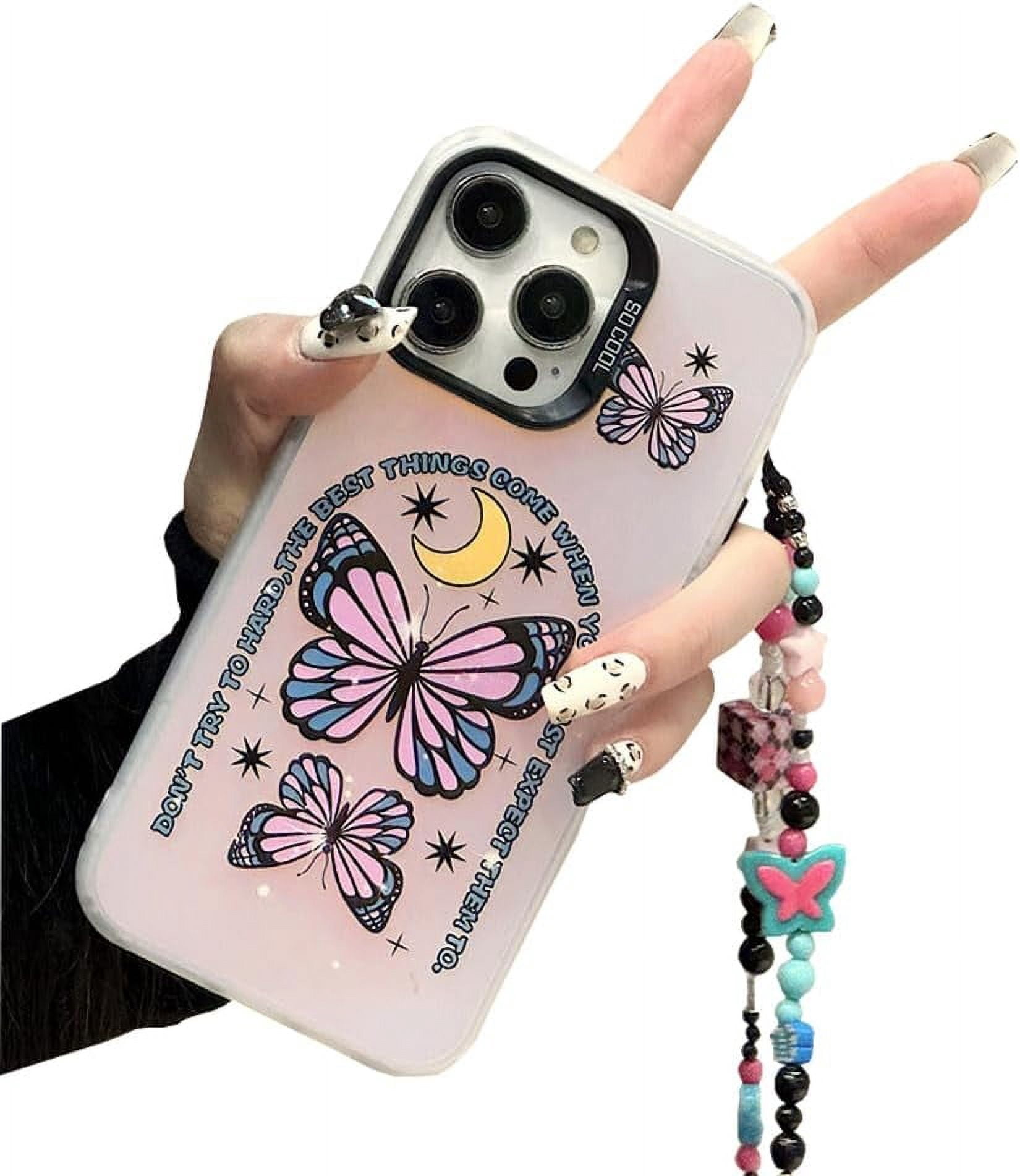 Compatible for iPhone 15 Pro Case with Phone Charm Chain,Pink