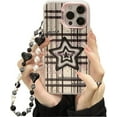 thumbnail image 1 of Compatible for iPhone 15 Pro Case with Phone Charm Chain,Pink Stars Checkered Stripe Matte Frosted Cute Phone Case for iPhone 15 Pro Women Girly Protective Case, 1 of 14