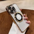 thumbnail image 1 of Compatible with iPhone 15 Pro Case Plating Magnetic Crystal [ Support Compatible with Magsafe ] Luxury Case Camera Protection Cover Screen Protector Cover Girls Women Phone Case -Gold, 1 of 12