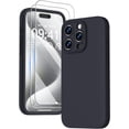 thumbnail image 1 of Compatible with iPhone 15 Pro Case, Silicone Upgraded [Enhanced Camera Protection] Phone Case with [2 Screen Protectors], Soft Anti-Scratch Microfiber Lining Inside, 6.1 inch, Black, 1 of 14