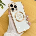 thumbnail image 1 of Compatible with iPhone 15 Pro Case [Support Compatible with Magsafe] Fairy Rose Pattern Magnetic Plating Electroplate Luxury Elegant Camera Protection Soft TPU Shockproof Back Cover -White, 1 of 12