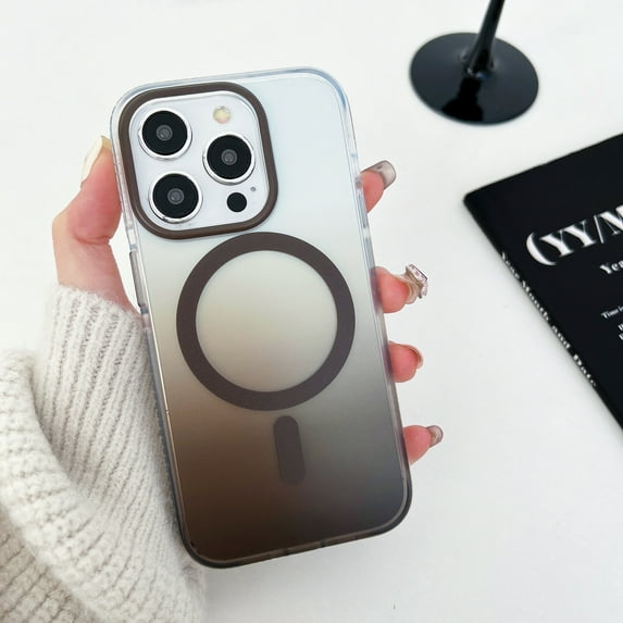 Compatible for iPhone 15 Pro Case Support for Magsafe, Magnetic Gradient Case with Wireless Charger, Gradient Clear Back Shockproof Protection Phone Cover for Girls Women, Gray