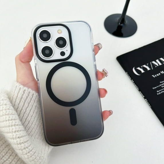 Compatible for iPhone 15 Pro Case Support for Magsafe, Magnetic Gradient Case with Wireless Charger, Gradient Clear Back Shockproof Protection Phone Cover for Girls Women, Black