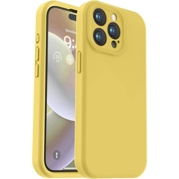 Compatible with iPhone 15 Pro Case, Upgrade Defender Liquid Silicone, [Enhanced Camera Protection] [Soft Anti-Scratch Microfiber Lining] Shockproof Phone Case iPhone 15 Pro - Canary Yellow