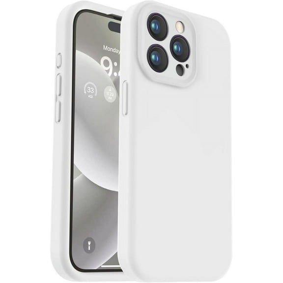 Compatible with iPhone 15 Pro Case, Upgrade Defender Liquid Silicone, [Enhanced Camera Protection] [Soft Anti-Scratch Microfiber Lining] Shockproof Phone Case iPhone 15 Pro 6.1 inch - White