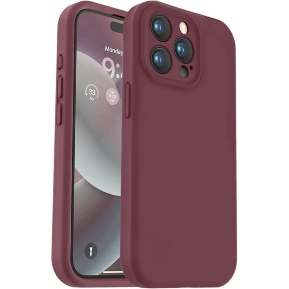 Compatible with iPhone 15 Pro Case, Upgrade Defender Liquid Silicone, [Enhanced Camera Protection] [Soft Anti-Scratch Microfiber Lining] Shockproof Phone Case iPhone 15 Pro 6.1 inch - Plum