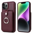 thumbnail image 1 of Compatible for iPhone 15 Pro Case Wallet with Accordion Card Holder, Rotation Finger Ring Holder Stand, Elegant PU Leather Protective Secure Button Shockproof Cover for iPhone 15 Pro, Winered, 1 of 7