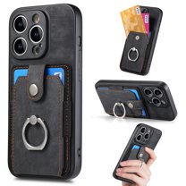 Compatible with iPhone 15 Pro Case Wallet with Card Holder, 360°Rotation Finger Ring Holder Kickstand Protective Premium PU Leather Back Flip Magnetic Clasp Shockproof Cover,Black