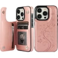 thumbnail image 1 of Compatible with iPhone 15 Pro Case Wallet with Card Holder,Embossed Butterfly Pattern PU Leather Double Buttons Flip Protective Shockproof Cover for Magnetic Car Mount 6.1 Inch (Rose Gold), 1 of 13