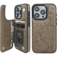 thumbnail image 1 of Compatible with iPhone 15 Pro Case Wallet with Card Holder,Embossed Butterfly Pattern PU Leather Double Buttons Flip Protective Shockproof Cover for Magnetic Car Mount 6.1 Inch (Gray), 1 of 14