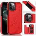 thumbnail image 1 of Compatible with iPhone 15 Pro Case Wallet with Card Holder,Embossed Butterfly Pattern PU Leather Double Magnetic Buttons Flip Shockproof Protective Cover for iPhone 15 Pro 6.1 Inch, Red, 1 of 9
