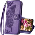 thumbnail image 1 of Compatible with iPhone 15 Pro Case Wallet for Women,Butterfly Embossed PU Leather Flip Folio Cover Card Holder Slots Wrist Strap Protective Phone Case for iPhone 15 Pro 6.1 Inch (Purple), 1 of 15