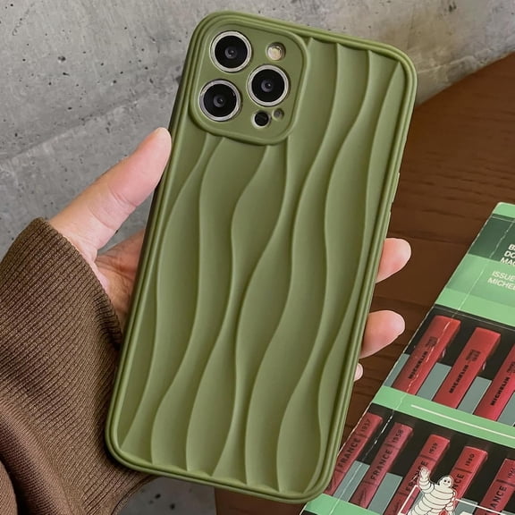 Compatible with iPhone 15 Pro Case Water Ripple Pattern Phone Cover Non-Slip Satin Glossy Wave Shape Cover Silicone Camera Protection Personalized Case for Women Girls Boys,Green