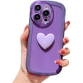 thumbnail image 1 of Compatible with iPhone 15 Pro Case for Women Girls Cute 3D Heart Clear Phone Case with Camera Lens Protection Shockproof Transparent Frosted Edge Soft Silicone Cover 6.1 Inch (Purple), 1 of 9