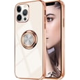 thumbnail image 1 of Compatible with iPhone 15 Pro Case for Women Girls Kickstand Ring Holder 360 TPU Rotation Ring Case with Stand Plating Edge Work with Magnetic Mount Slim Luxury Case, White, 1 of 9